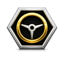 HeXA Rides official logo — silver hexagon with gold ring and steering wheel