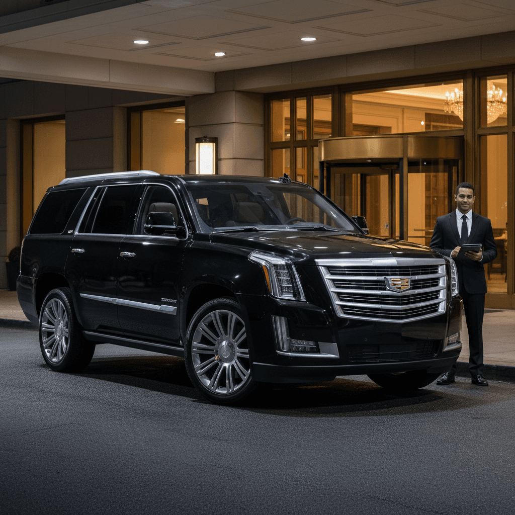 Black Cadillac Escalade luxury SUV — HeXA Rides premium fleet